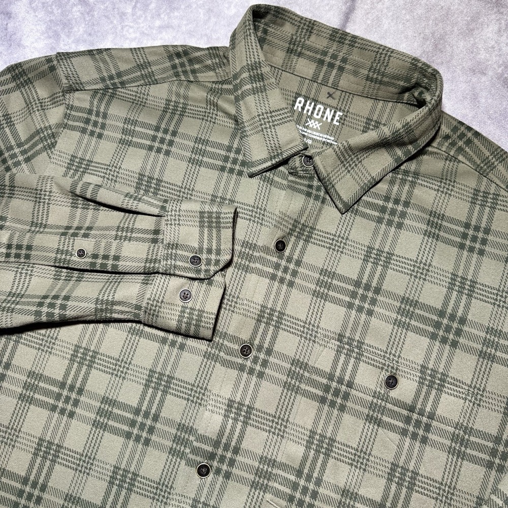 Rhone Men's Long Sleeve Button Up Shirt Plaid Green Large